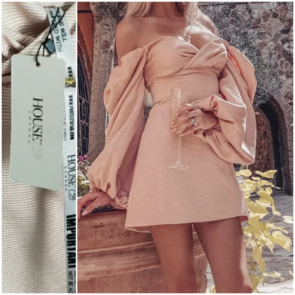 NWT House of CB Dress Medium Aliyah Puff Sleeve - Picture 2 of 14